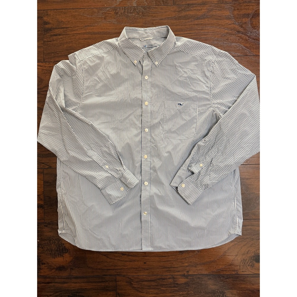 Vineyard Vines Mens XL OTG Performance Stripe Button Down Shirt Blue White